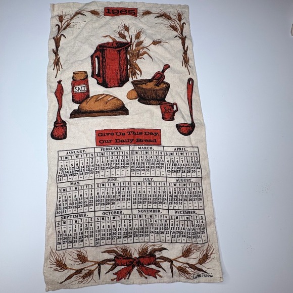 Lot of 3 Vintage Linen Calendar Tea Towels 1969 1973 1976 Grannycore Farmhouse - Picture 2 of 4
